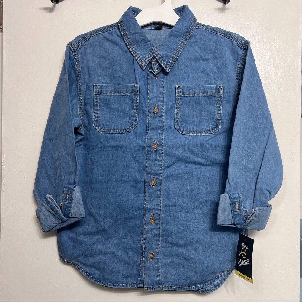 Art Class Kids Blue Soft Denim Shirt size 10/12 Large